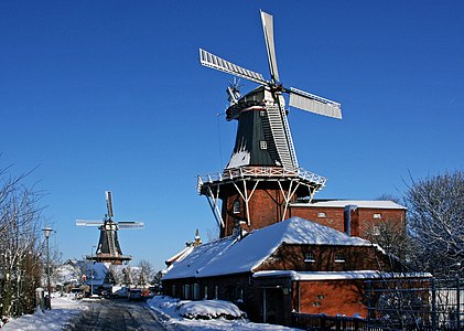 Two windmills in Norden, Lower Saxony