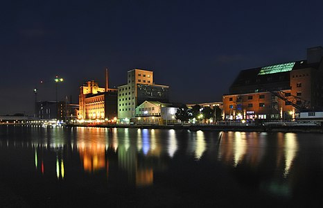 Inner Harbor of Duisburg at night