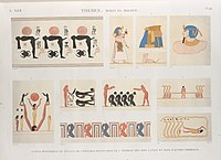 Thèbes. Bybân el-Molouk (Bîbân al-Mulûk). Sujets mystérieux et détails de costumes, peints dans le 5-e tombeau des rois à l'est et dans d'autres tombeaux (NYPL b14212718-1268016).jpg