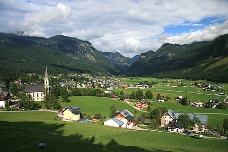 Village Gosau with Protestant church, Upper Austria